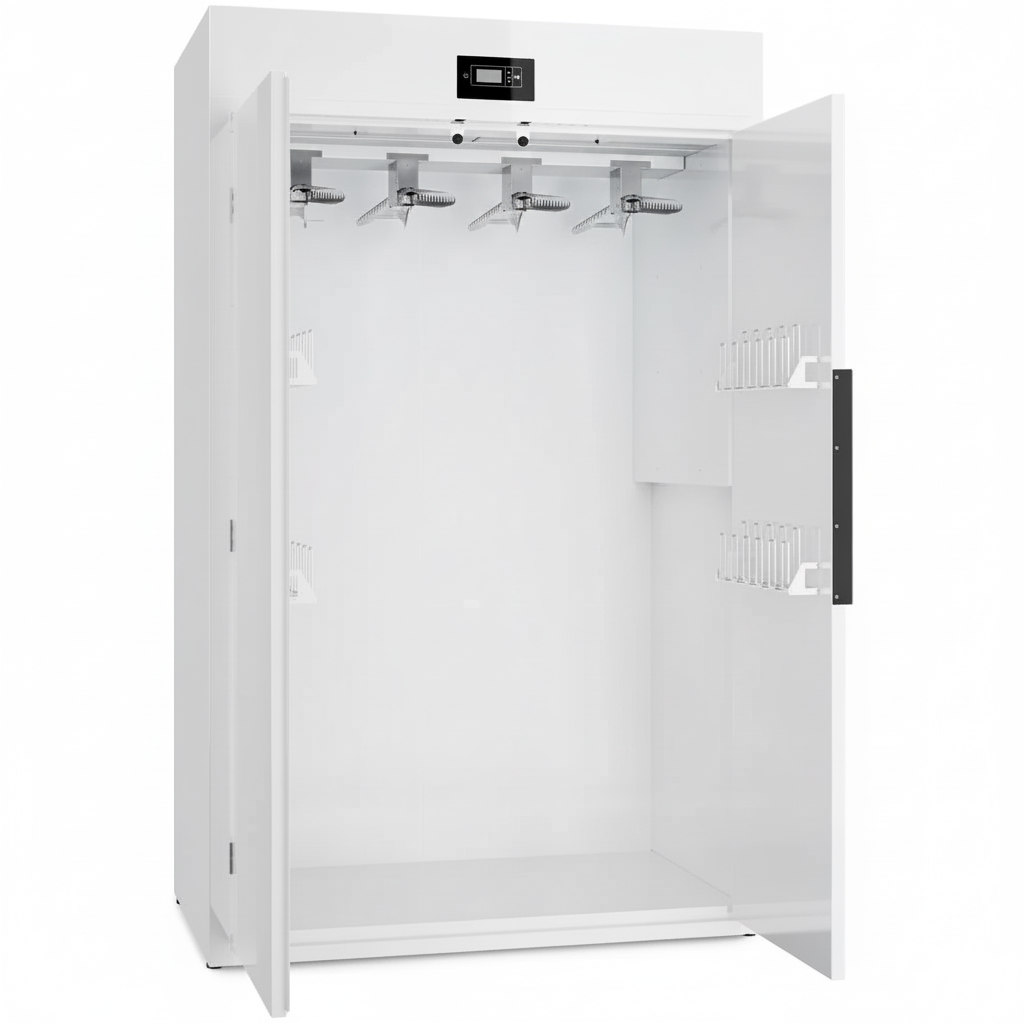Geöffneter weißer NIMO Zephyr 120 mit Bügeln für schwere Jacken