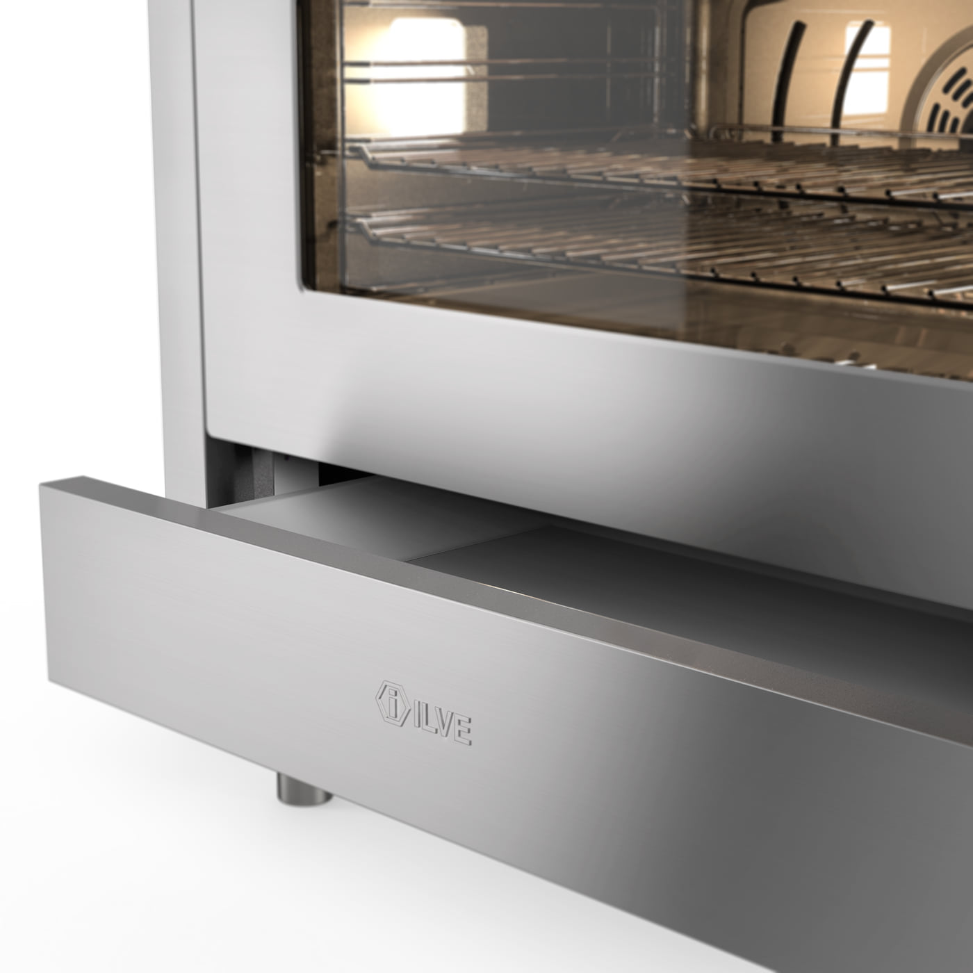 Detail van ILVE Pro Line ovendeur met glas en handgreep