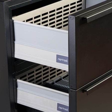 Norcool ladekoelkast mat zwart zijaanzicht met twee lege lades