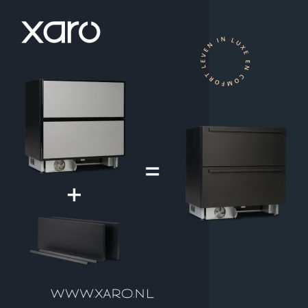 Stap-tekening van de Norcool ladekoelkast g3 waarin wordt uitgelegd dat de panelenkit moet worden gemonteerd op het basismodel