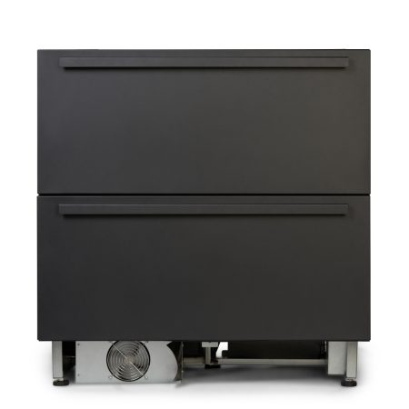 Vooraanzicht inbouw / onderbouw ladekoelkast in mat zwart van Norcool