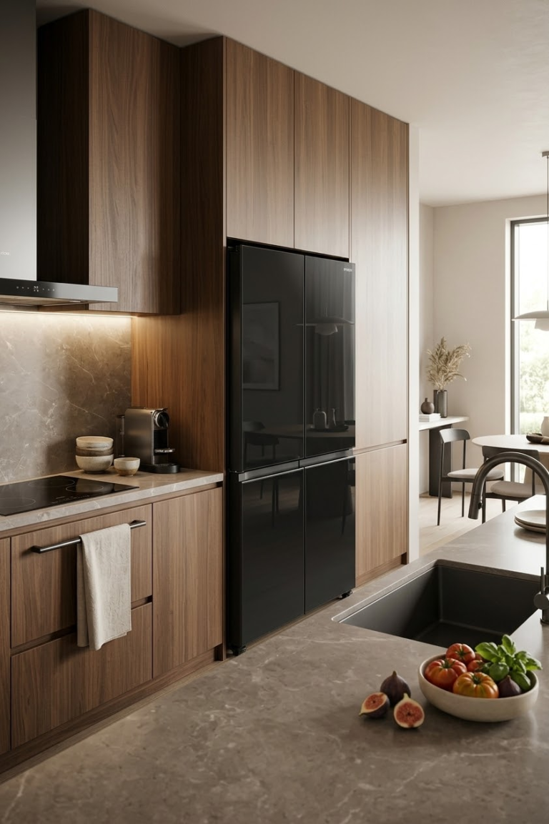 Hitachi R-WB640PRU1-1(GCK) in moderne keuken met houtlook